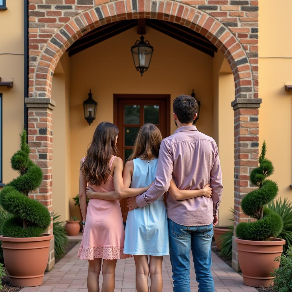 Host family welcoming guest in Spain