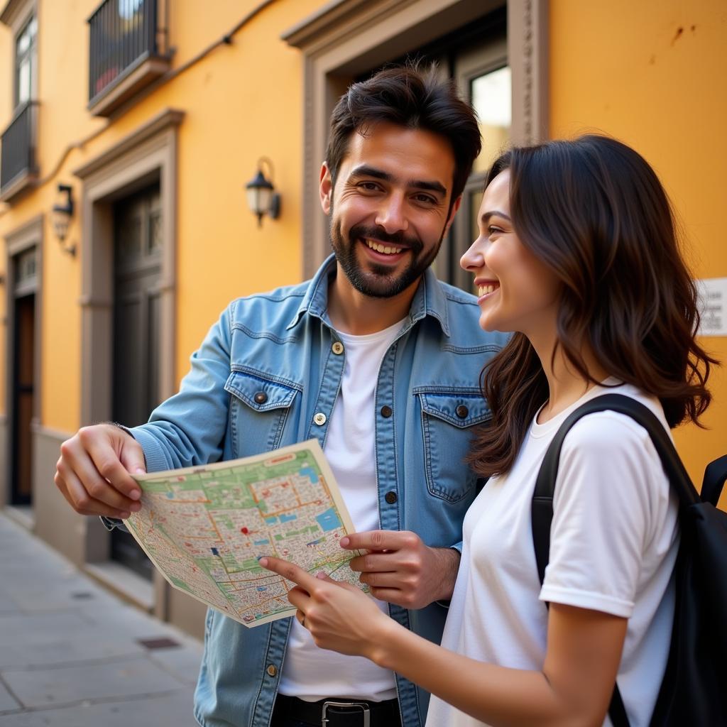 Host showing guest a city map