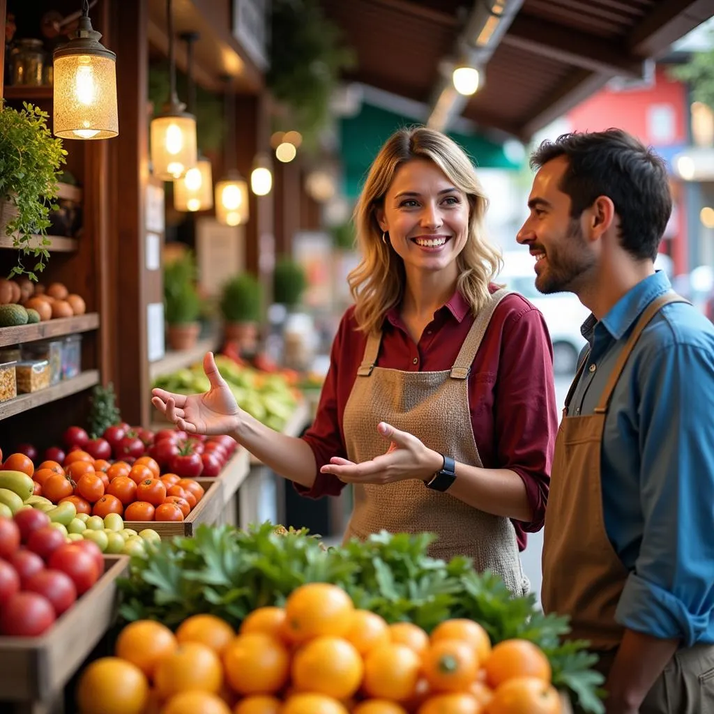 Spanish host showing guest local market