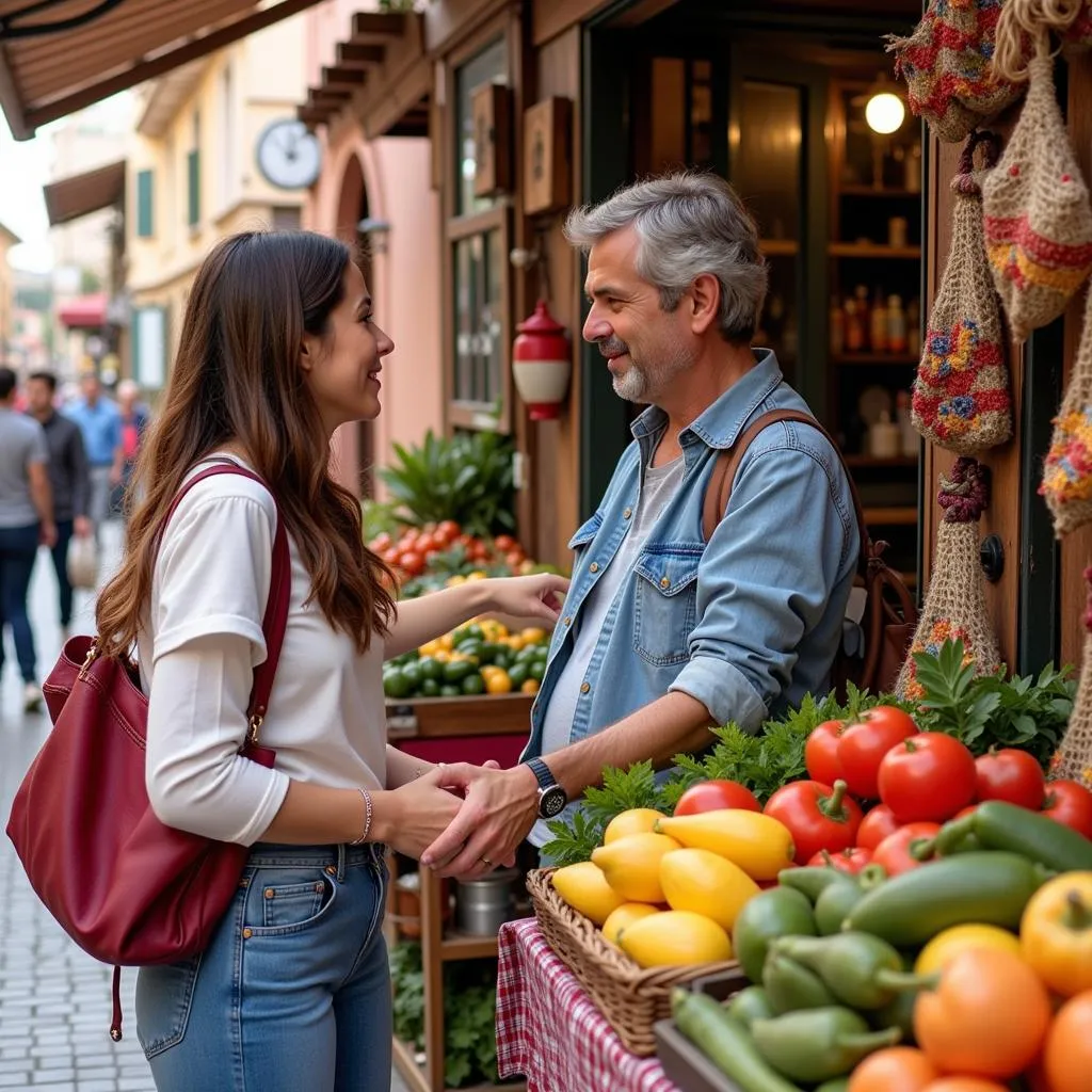 Host Showing Guest Around a Local Spanish Market