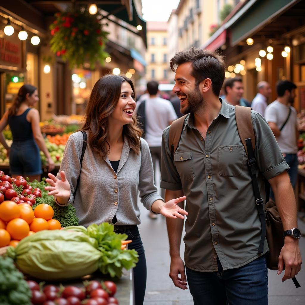 Host showing guest a local market