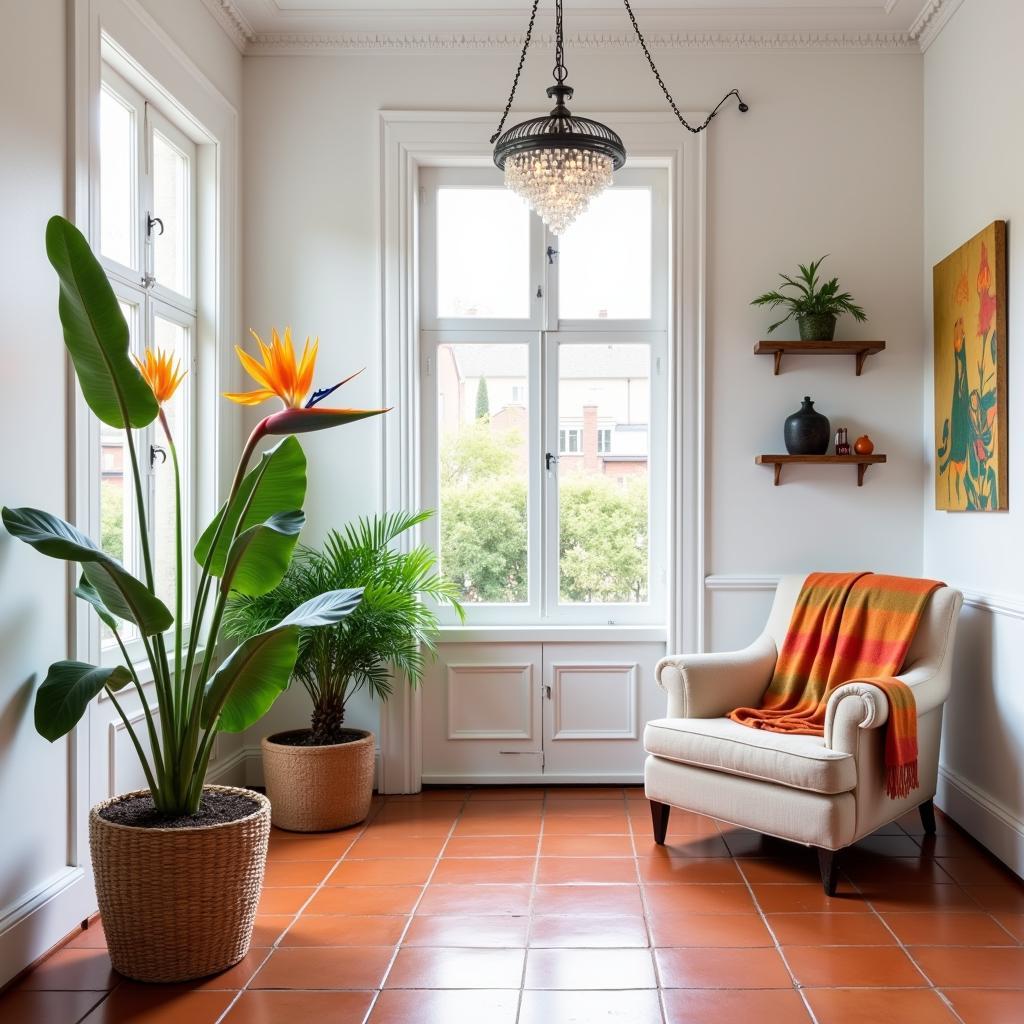 Tropical houseplants in a Spanish-inspired home