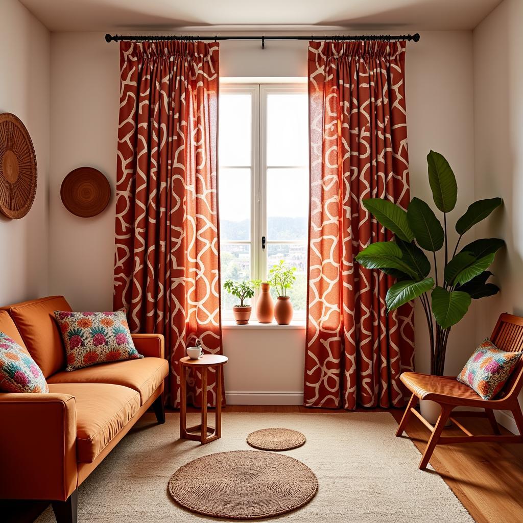 Spanish-Inspired Interior with Printed Curtains