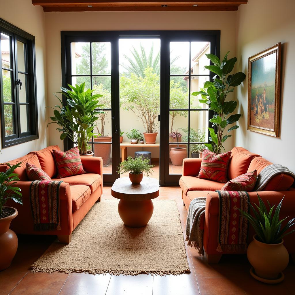 A beautifully decorated living room with Spanish-inspired decor elements