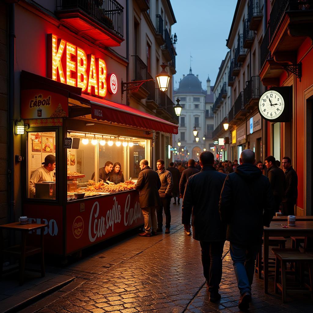 A bustling Spanish kebab stand