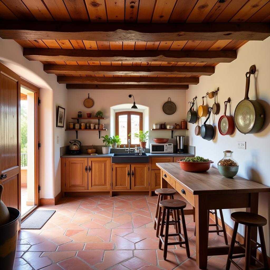 A cozy kitchen in a traditional Spanish home