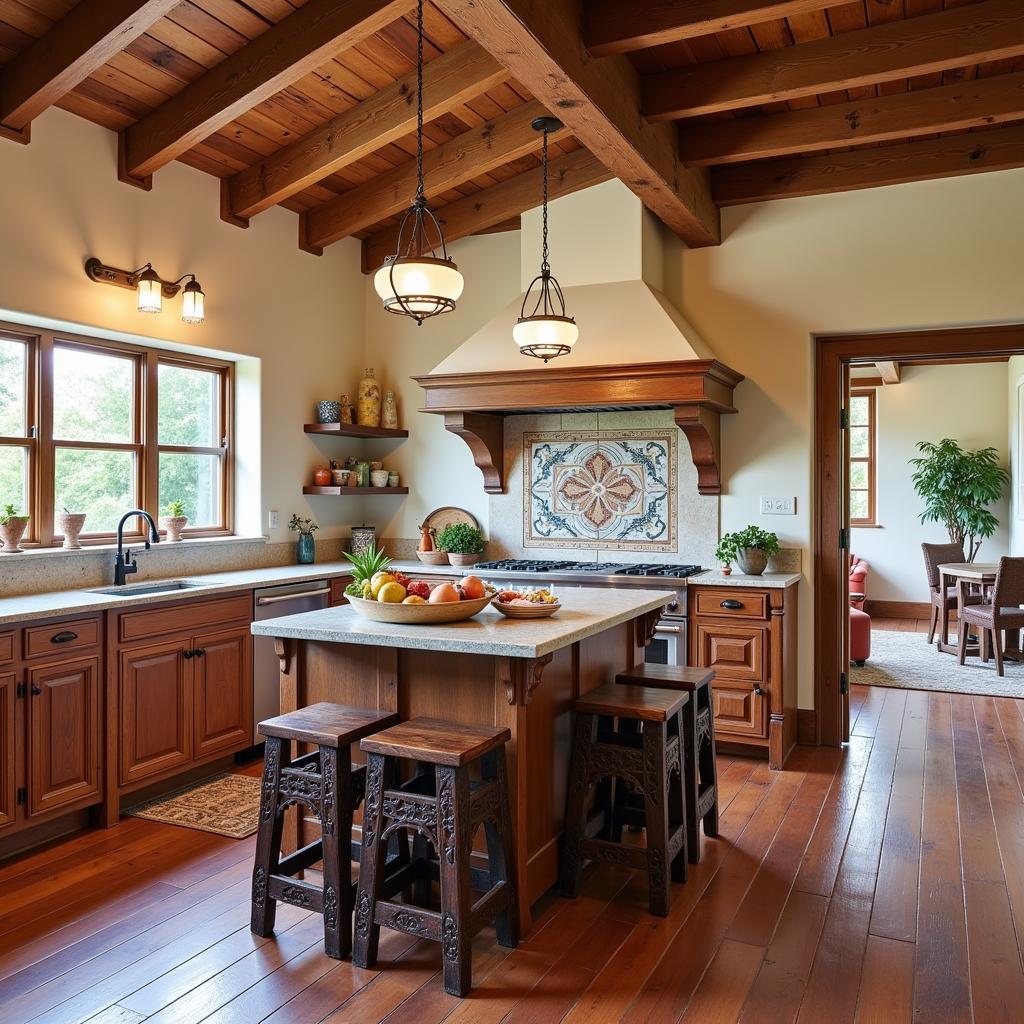 Rustic Spanish Kitchen with Kave Home Taburete