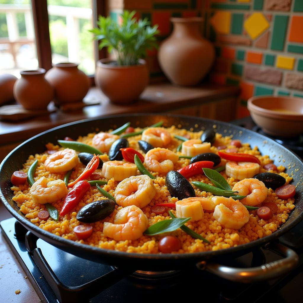 Preparing Paella in a Spanish Kitchen