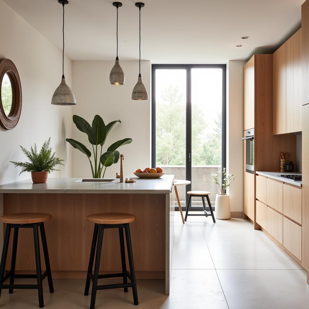 Modern Spanish Kitchen featuring Kave Home Taburetes Altos