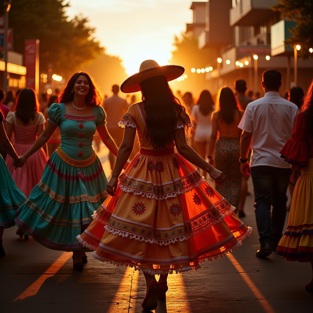 People enjoying a fiesta in Spain