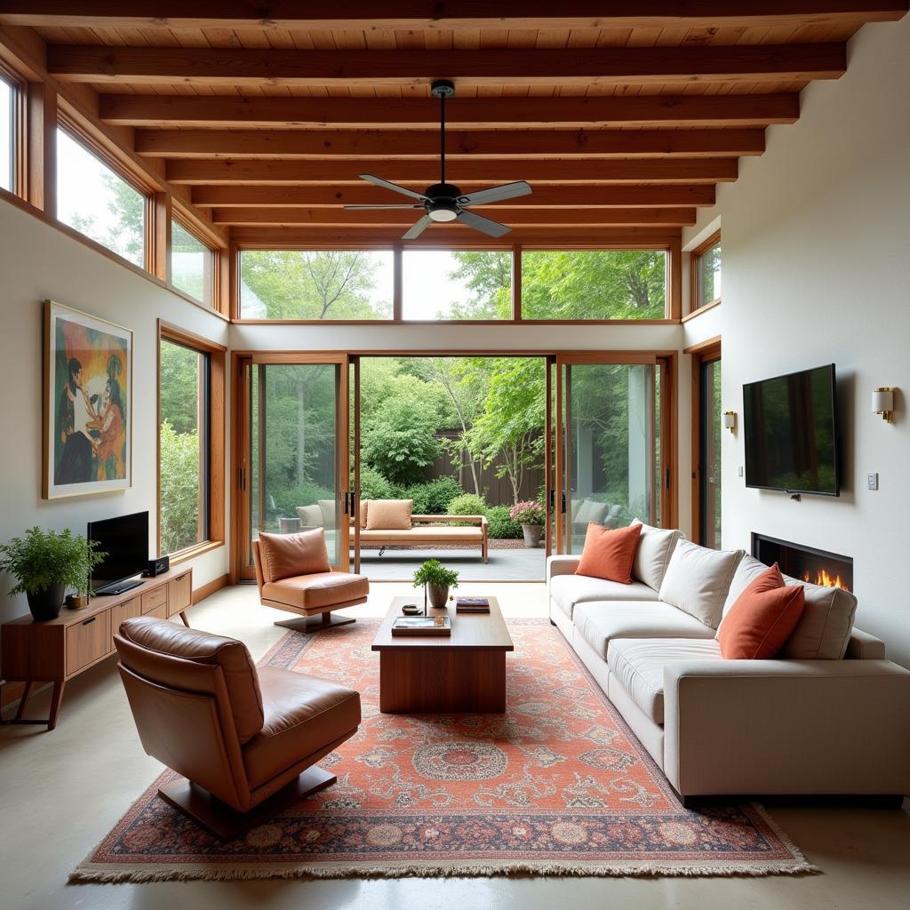 Sun-drenched Spanish living room with natural materials