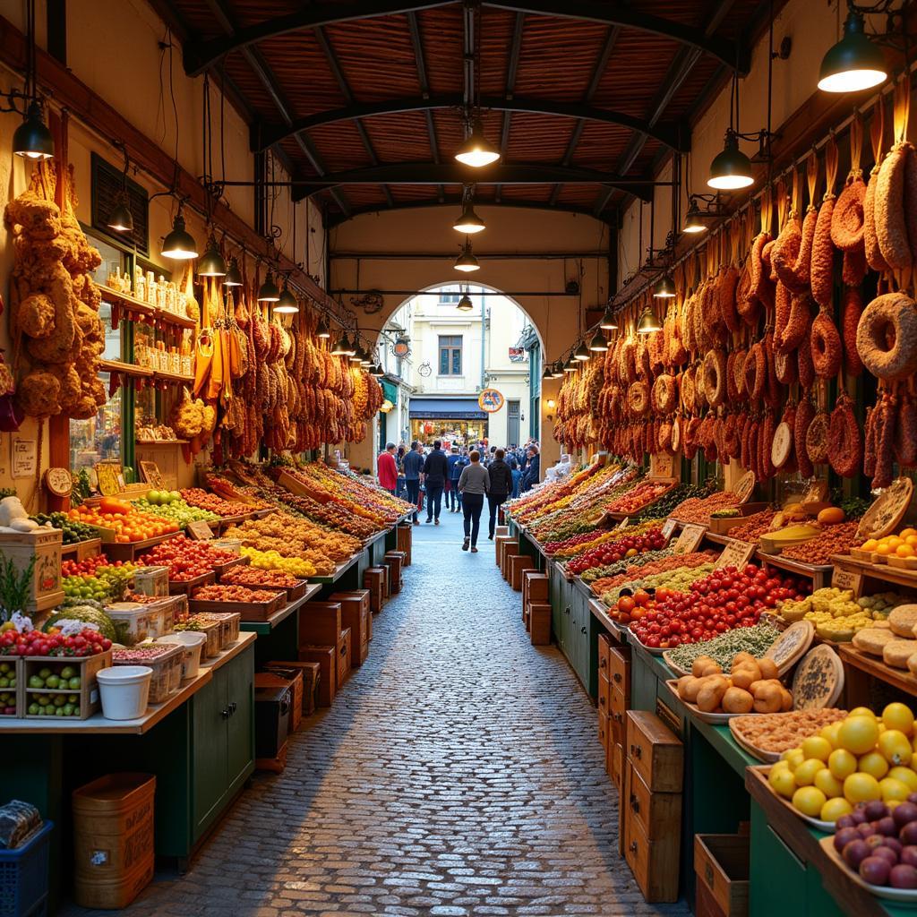 Bustling Atmosphere of a Local Spanish Market