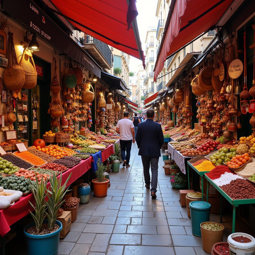 Exploring a bustling Spanish market