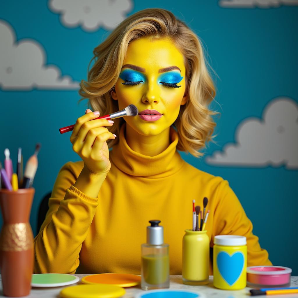 Spanish makeup artist recreating a Homer Simpson inspired look