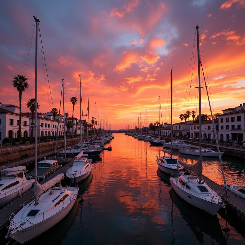 Spanish marina at sunset