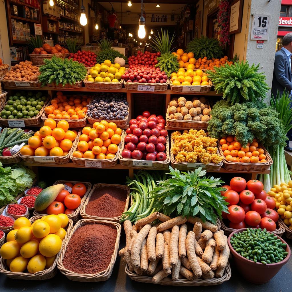 Vibrant display of fresh produce at a Spanish market