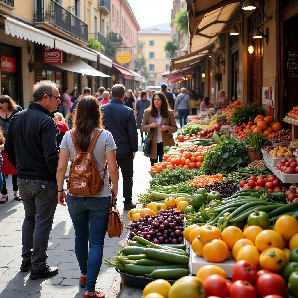 Bustling Spanish Market with Fresh Produce