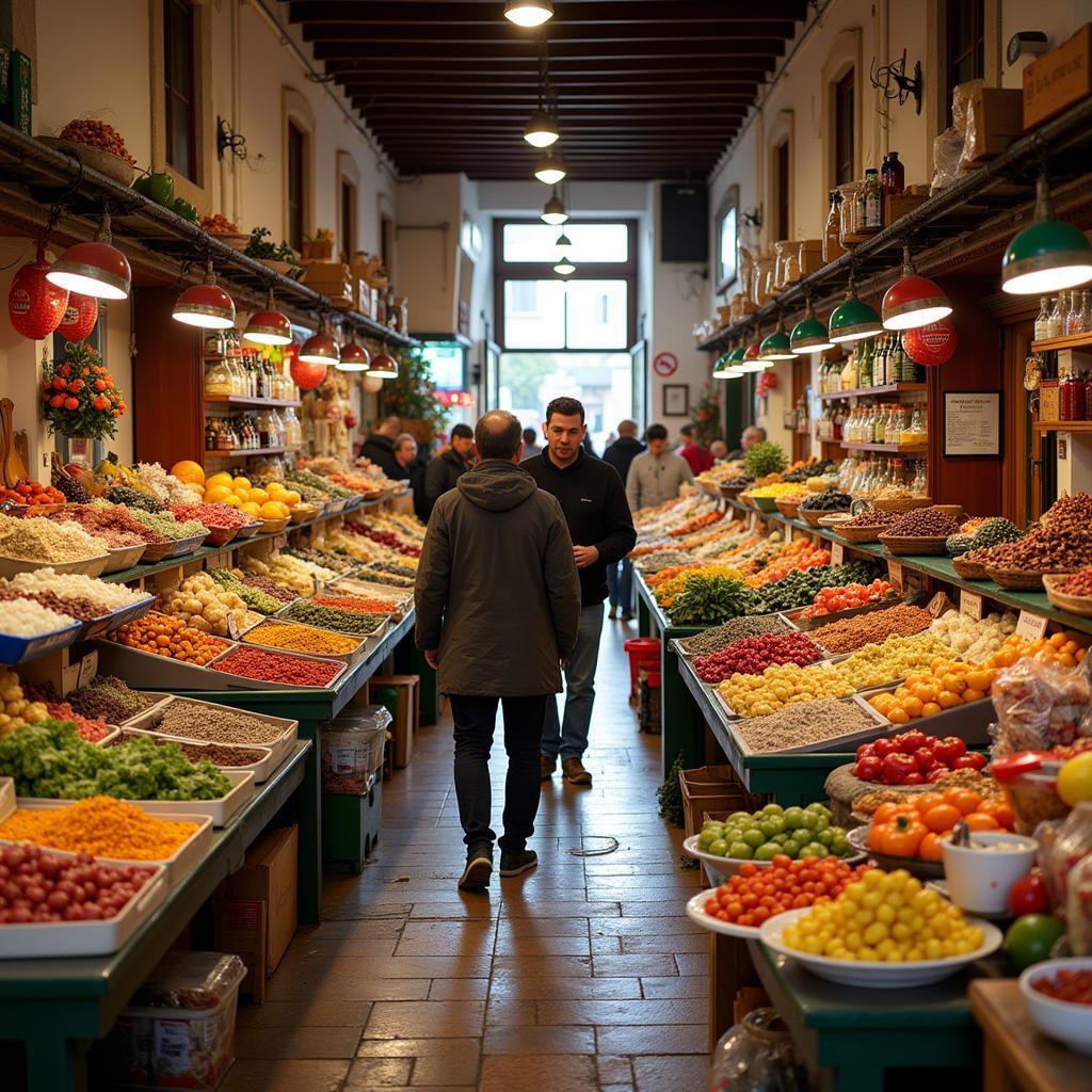 Vibrant Spanish Market with Home Cook Productos