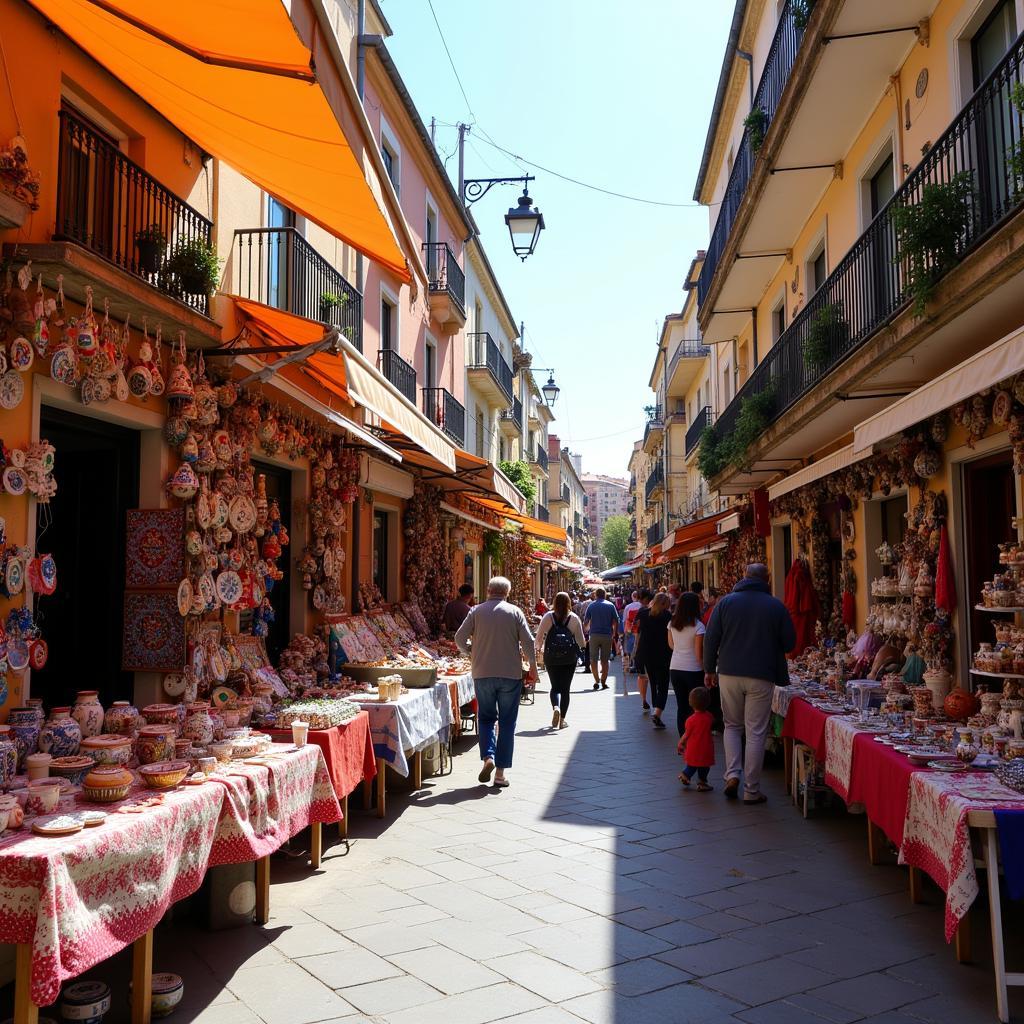 Bustling Spanish market scene