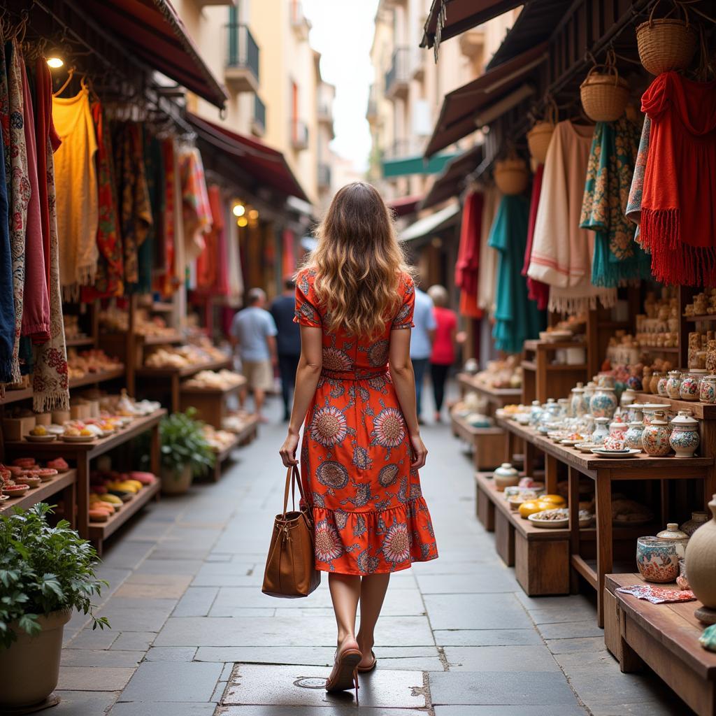 Shopping for Local Goods in a Zara Home Dress