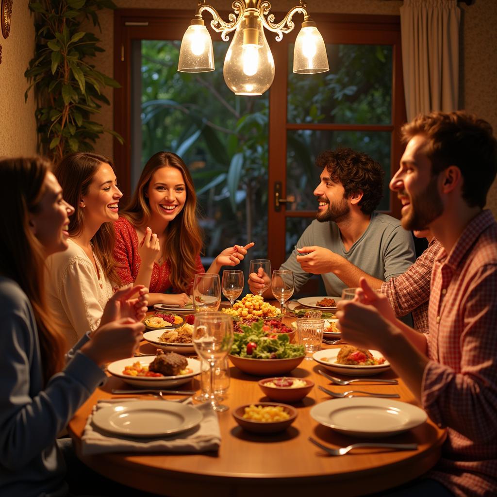 Family enjoying dinner around a mesa comedor