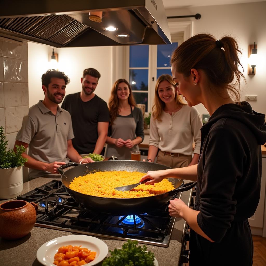 Learning to cook paella in La Pobla de Vallbona