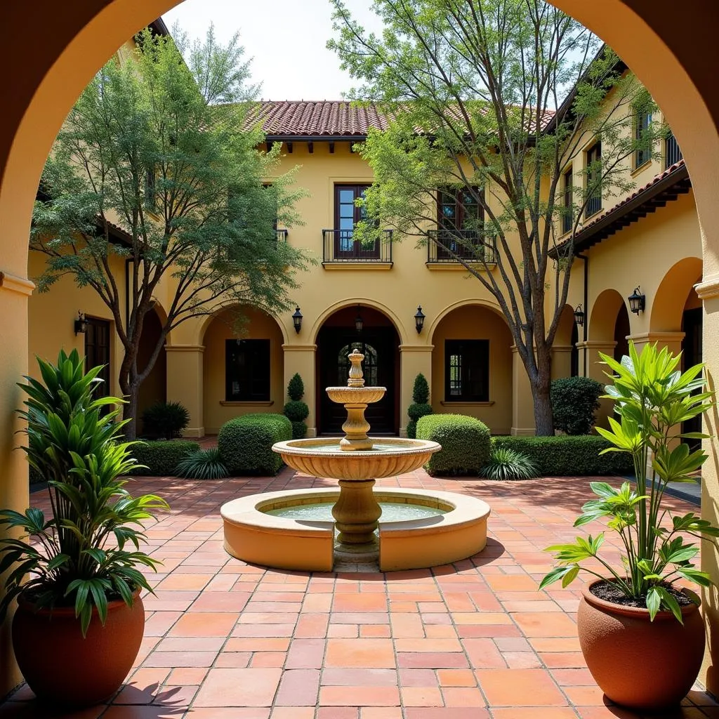 Traditional Spanish Patio with a Fountain