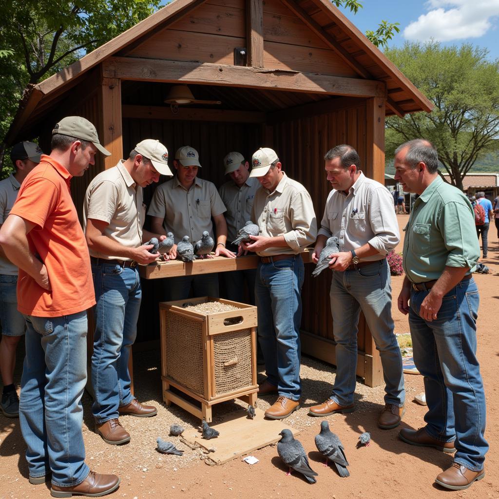 Spanish Pigeon Racing Club Members Preparing for a Race