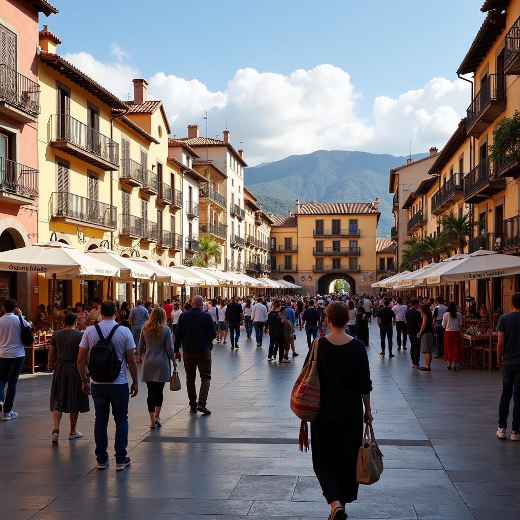 Bustling plaza in a Spanish town