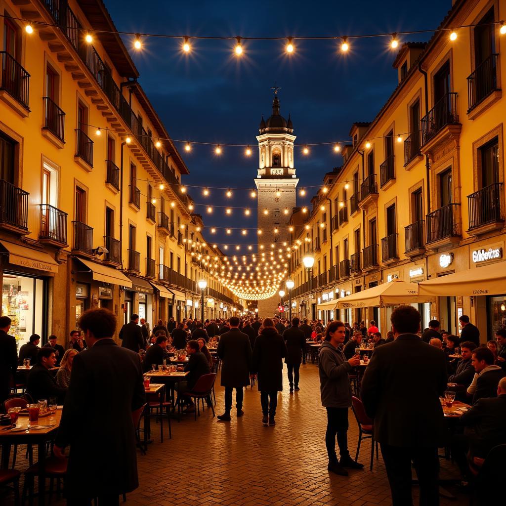 Lively Spanish plaza at night