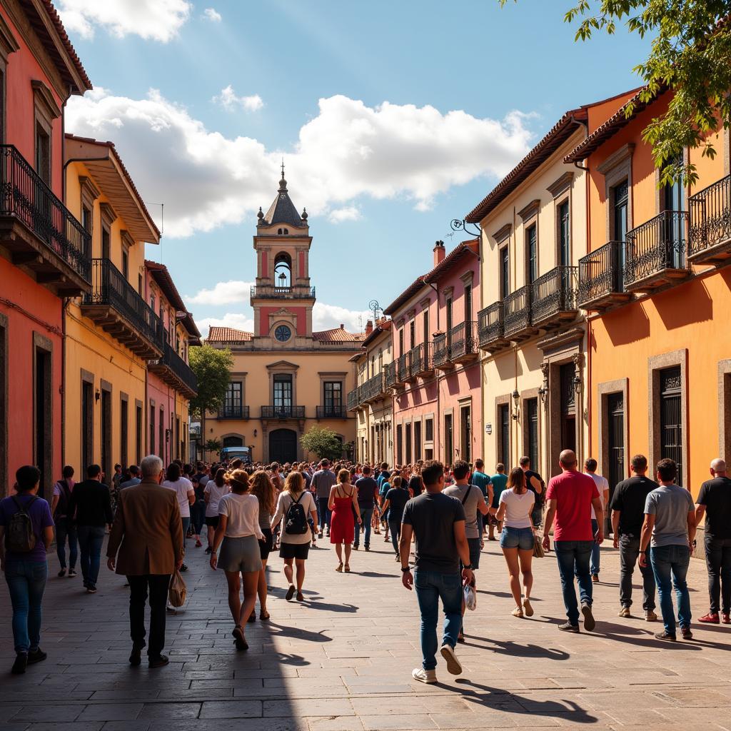 Lively Gathering in a Spanish Plaza