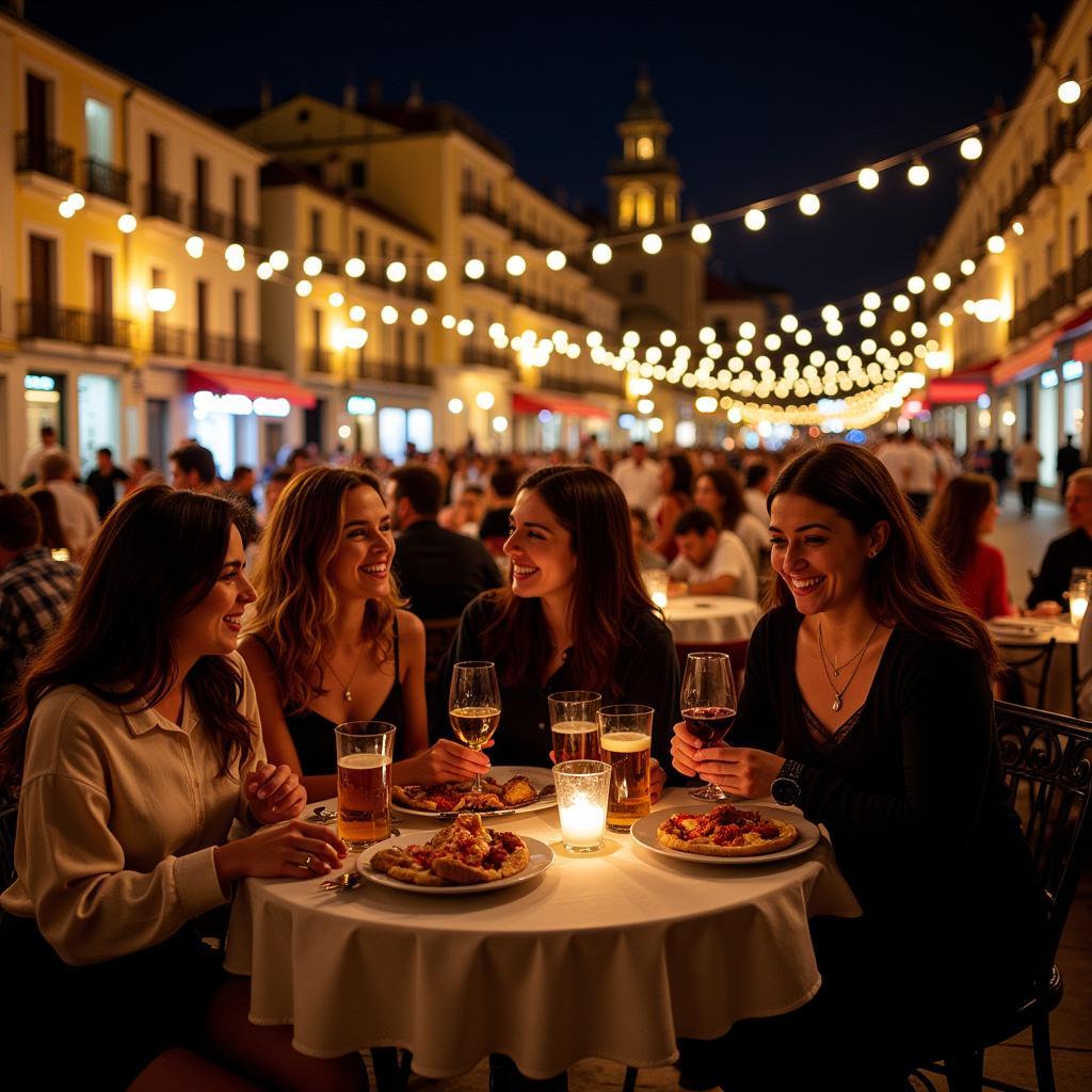 Bustling nightlife in a Spanish plaza