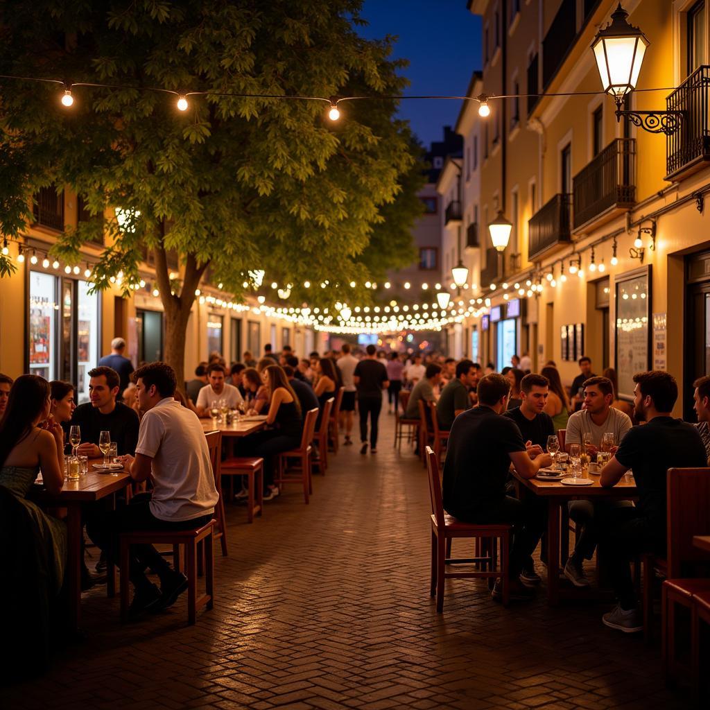 Bustling Nightlife in a Spanish Plaza