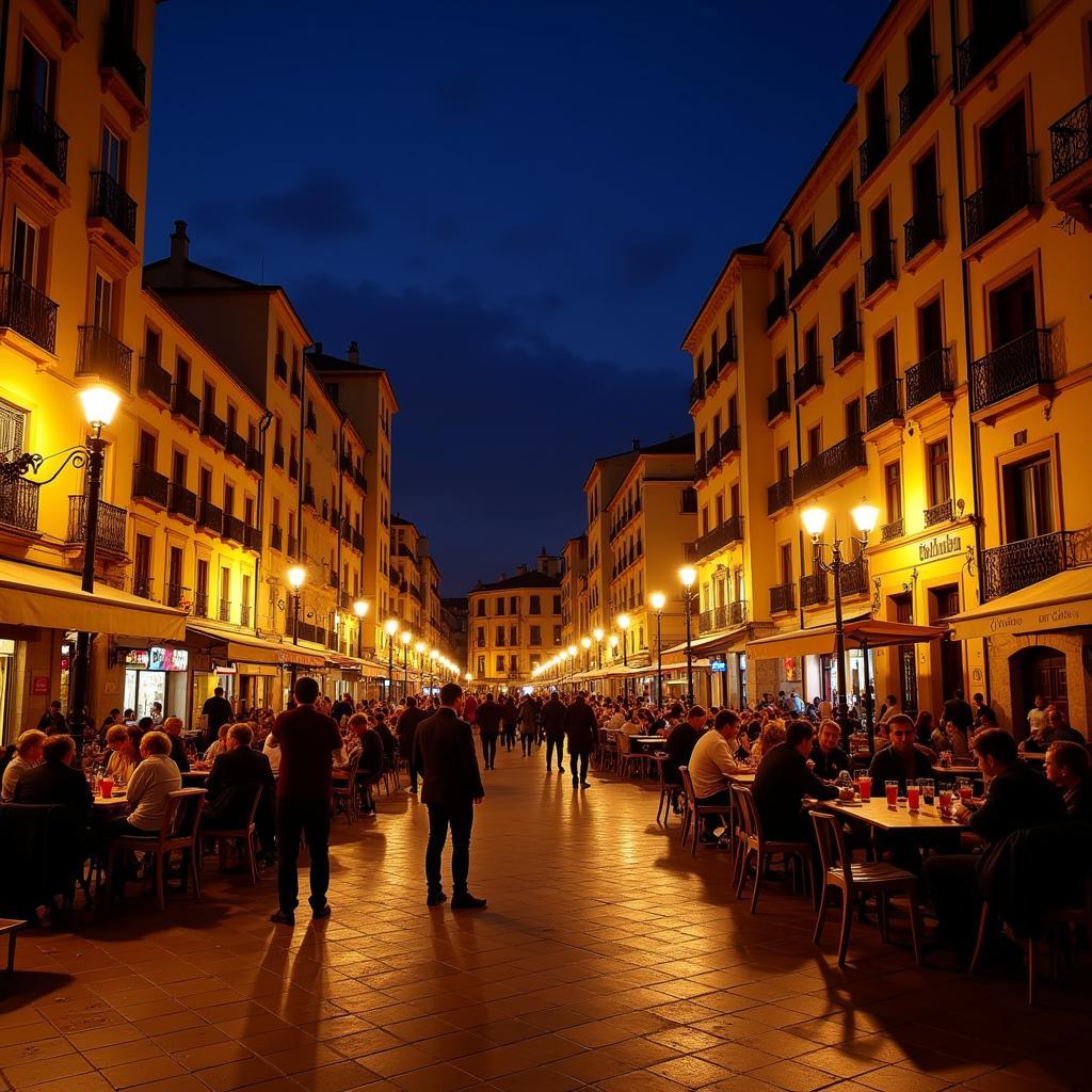 Bustling Spanish Plaza at Night