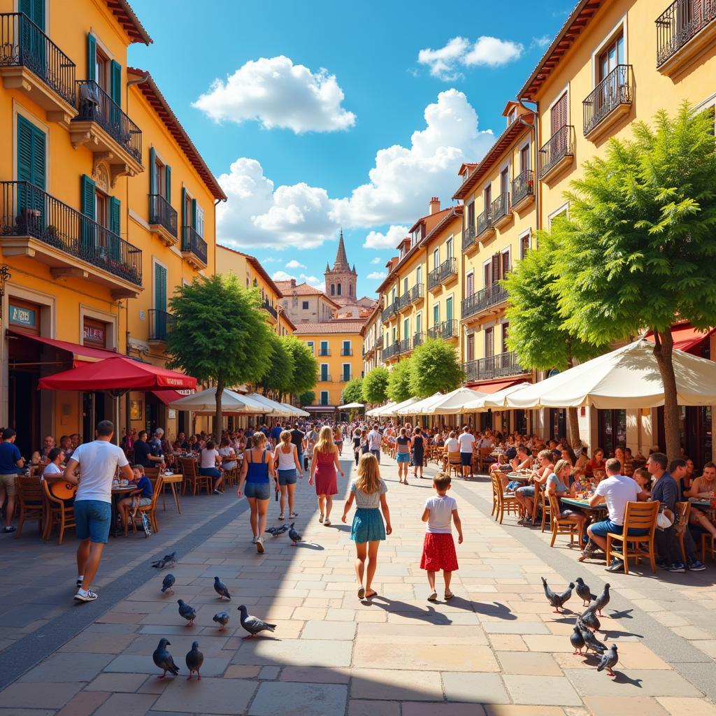 Bustling Spanish Plaza