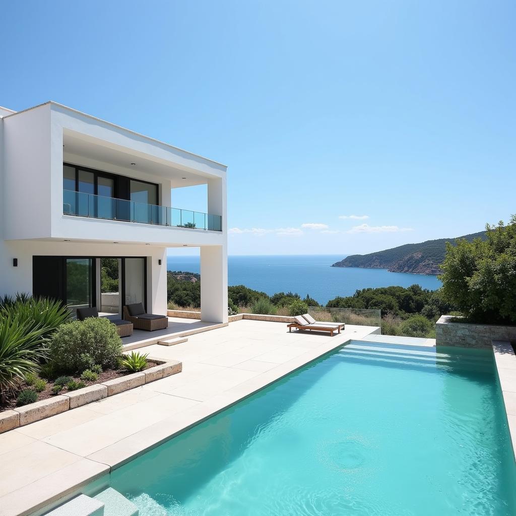 Modern villa with infinity pool overlooking the Mediterranean Sea