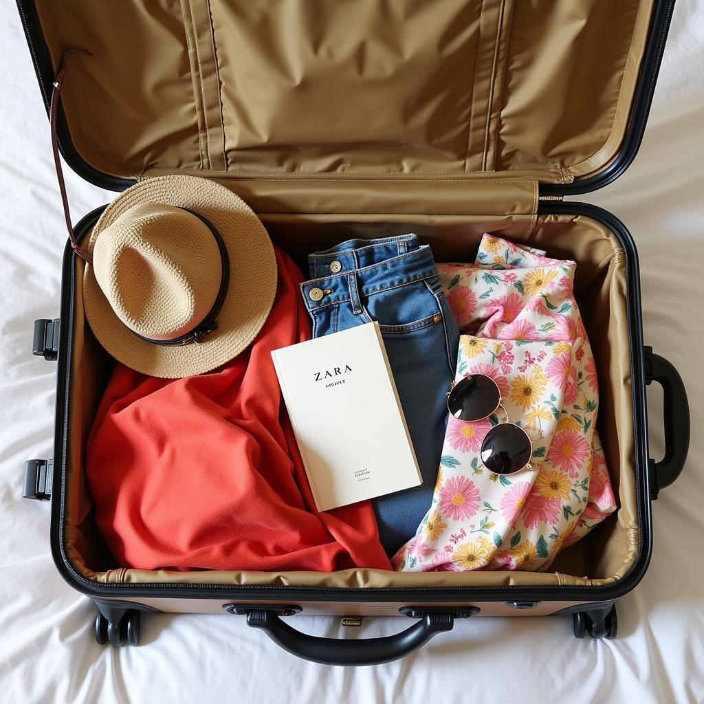 Zara Home Car Diffuser packed in a suitcase with other travel essentials for a Spanish adventure