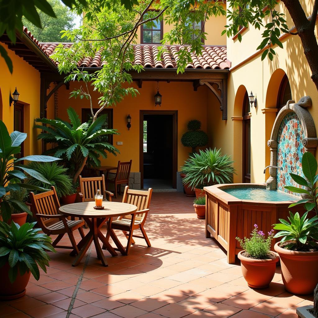 Tranquil courtyard of a traditional Spanish siesta home