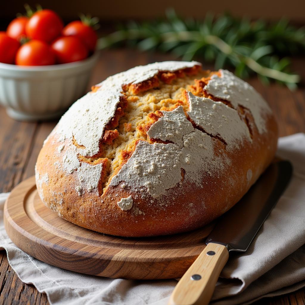 A loaf of freshly baked Spanish sourdough bread