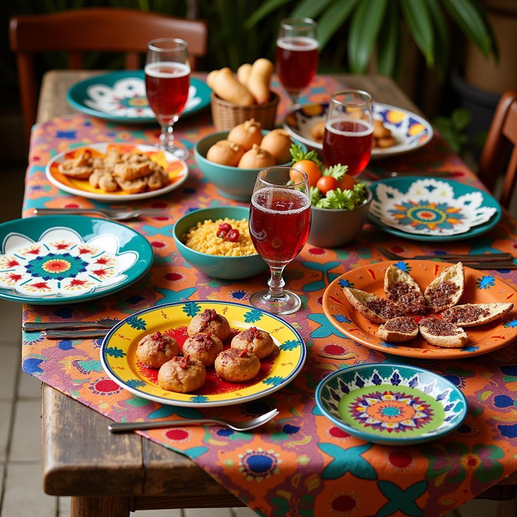 A Spanish-style dining table set with Pepco tableware