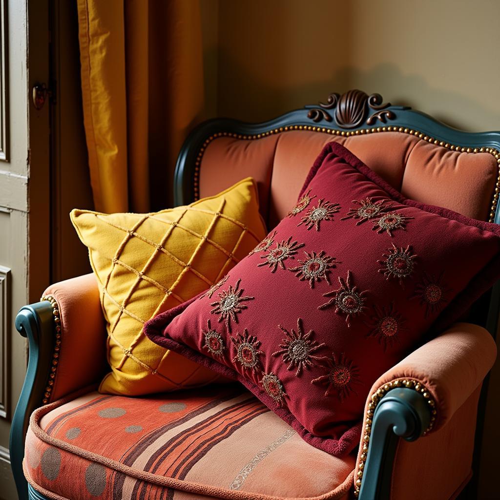 A Spanish Living Room Adorned with Zara Home Velvet Cushions