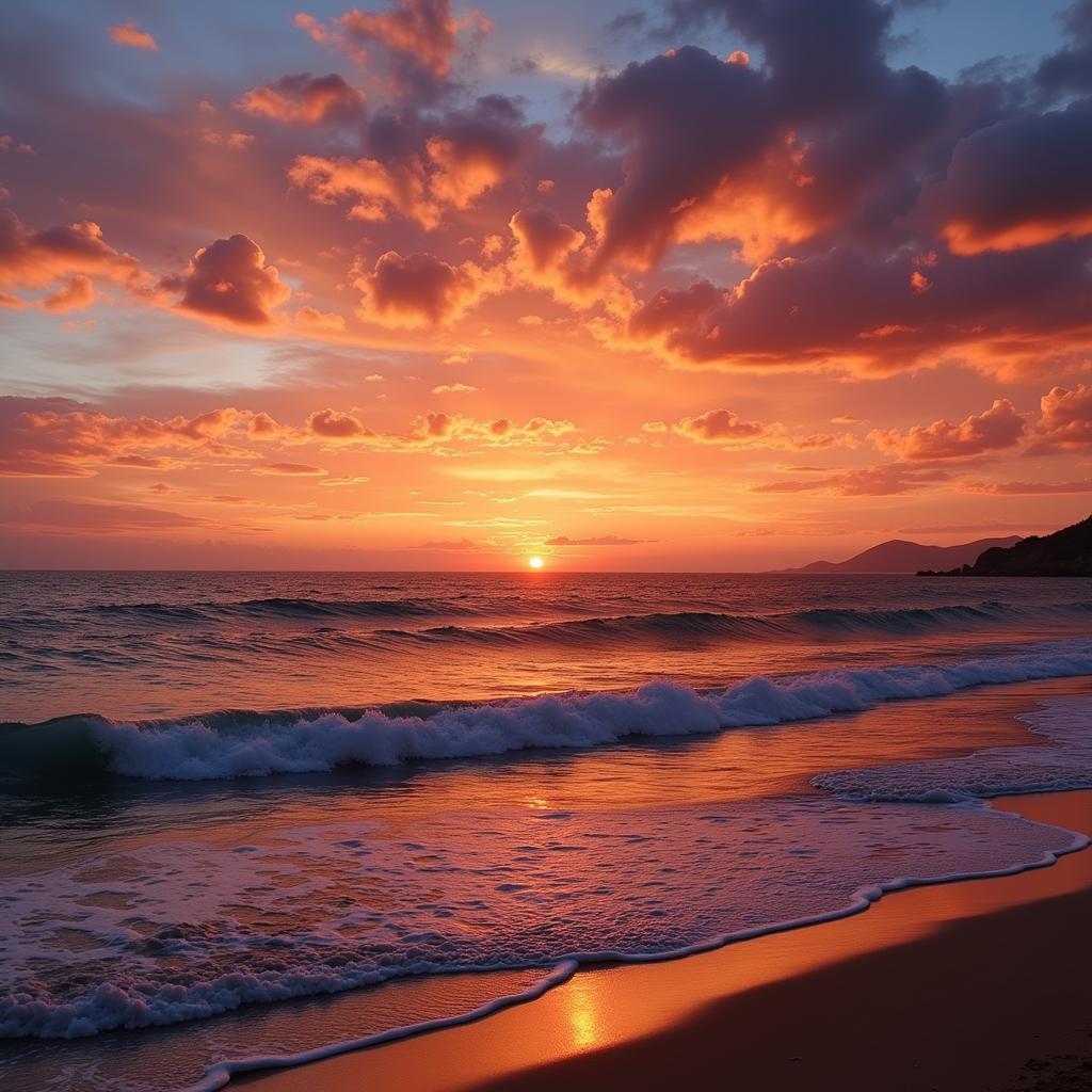 A breathtaking sunset over a serene Spanish beach