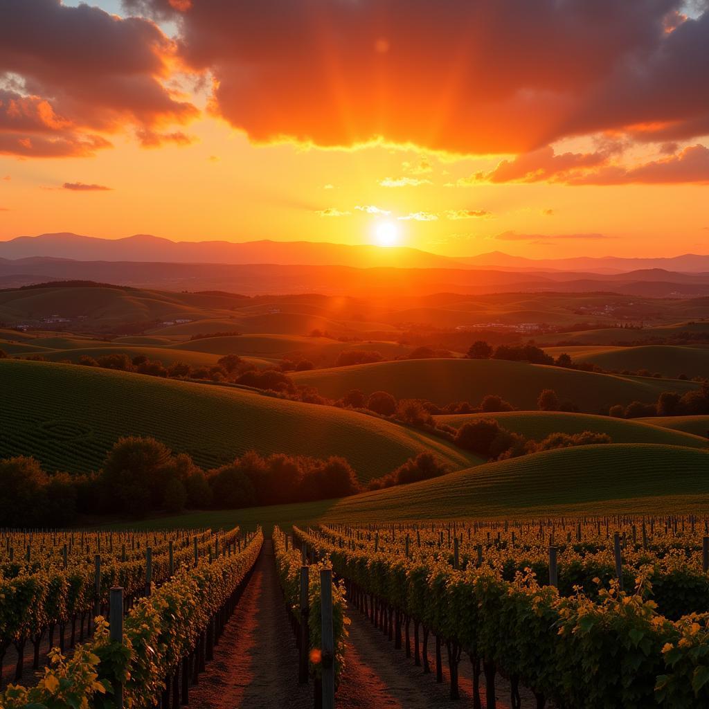 Stunning sunset over Spanish vineyards