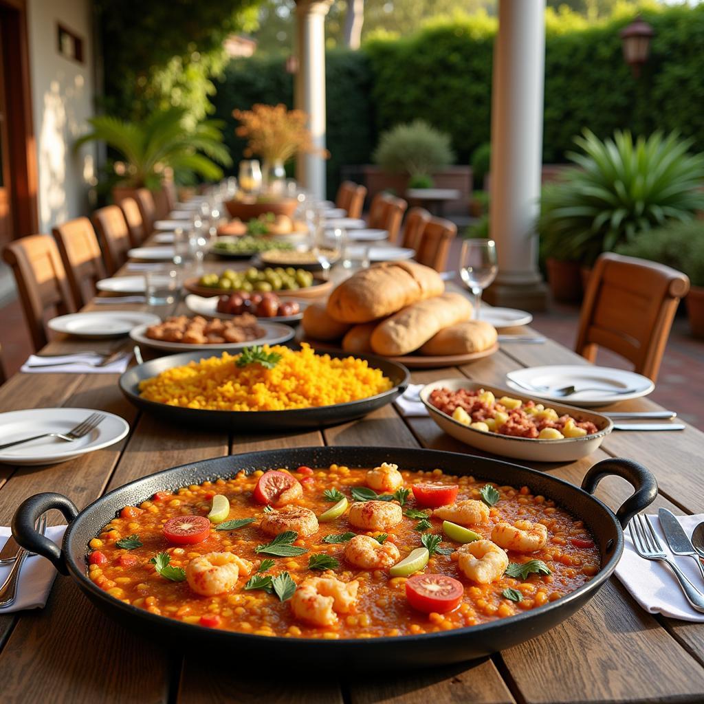 Spanish Table Laden with Regional Dishes