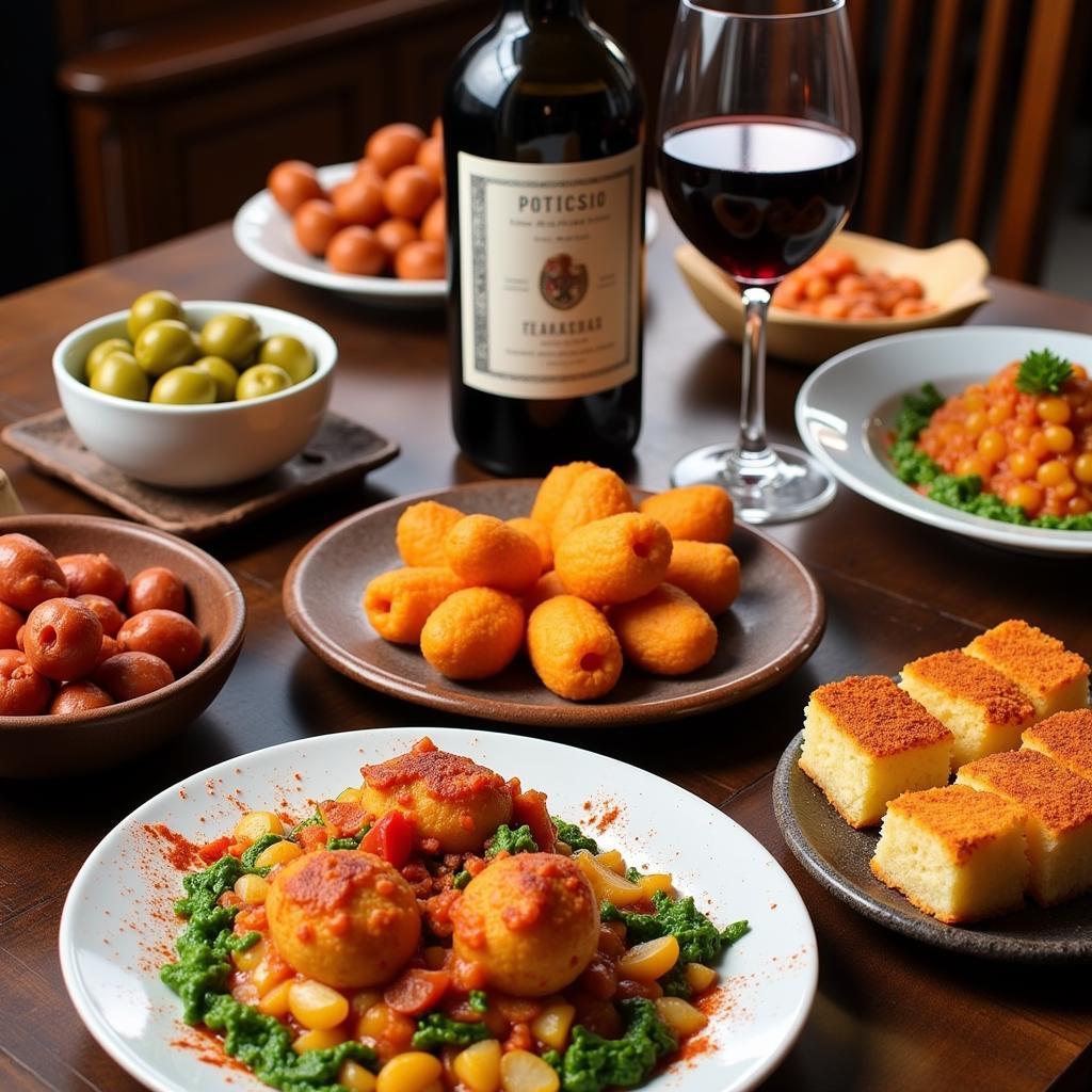 A selection of colorful Spanish tapas