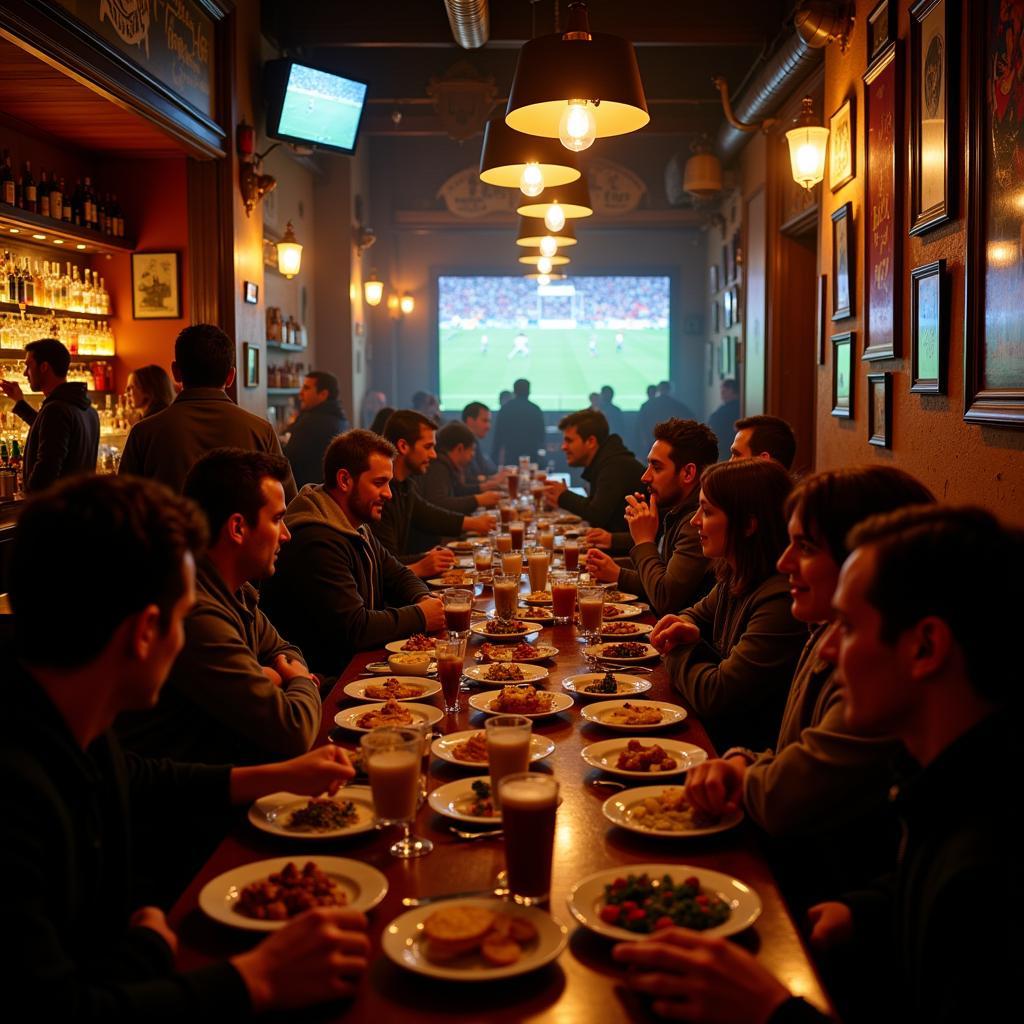 Lively tapas bar during a football match in Spain