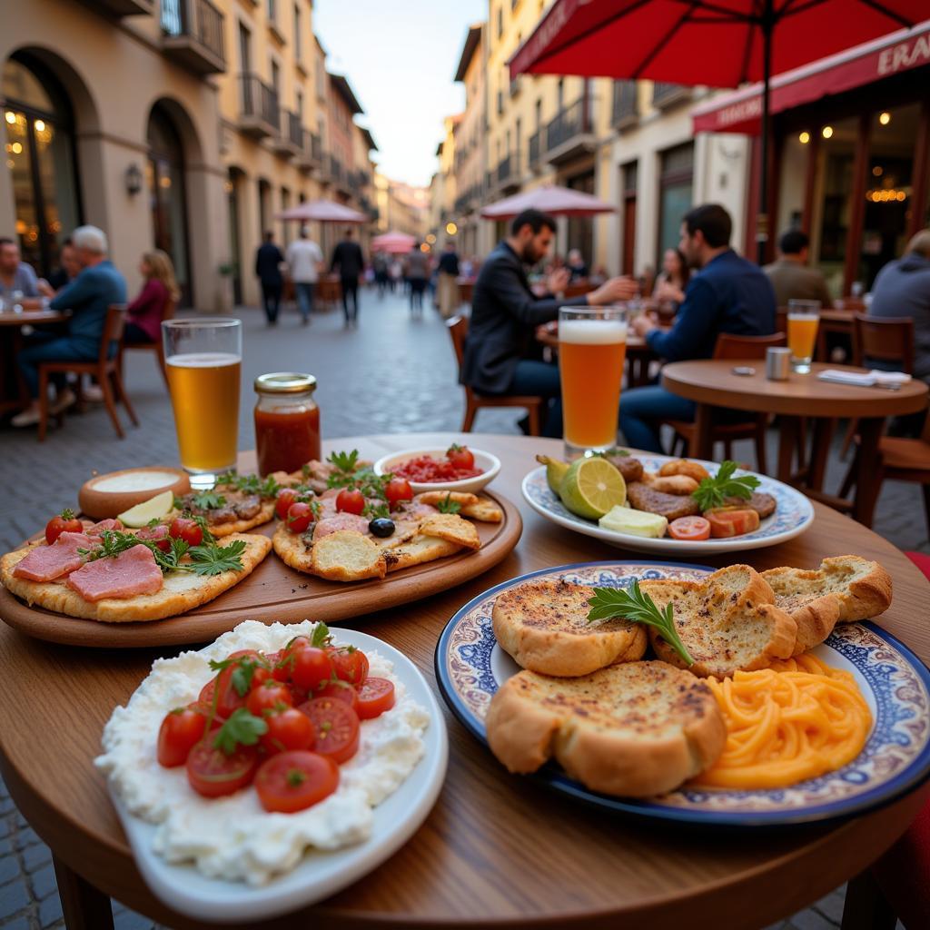 Enjoying Spanish Tapas in a bustling plaza