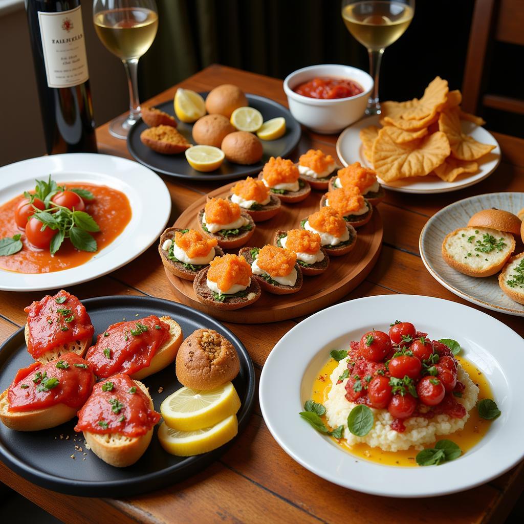 A colorful spread of Spanish tapas