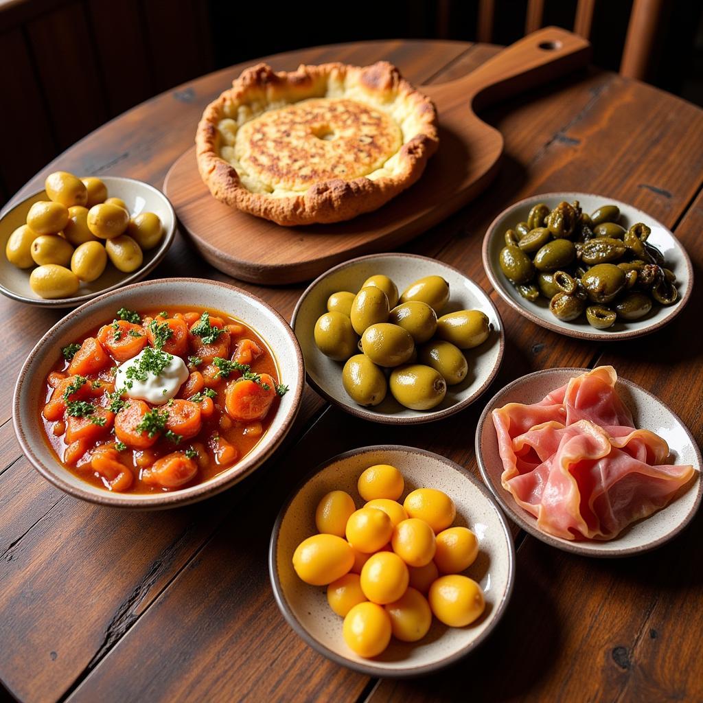 A colorful spread of traditional Spanish tapas