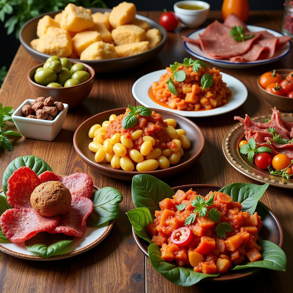 An array of colorful and delicious Spanish tapas